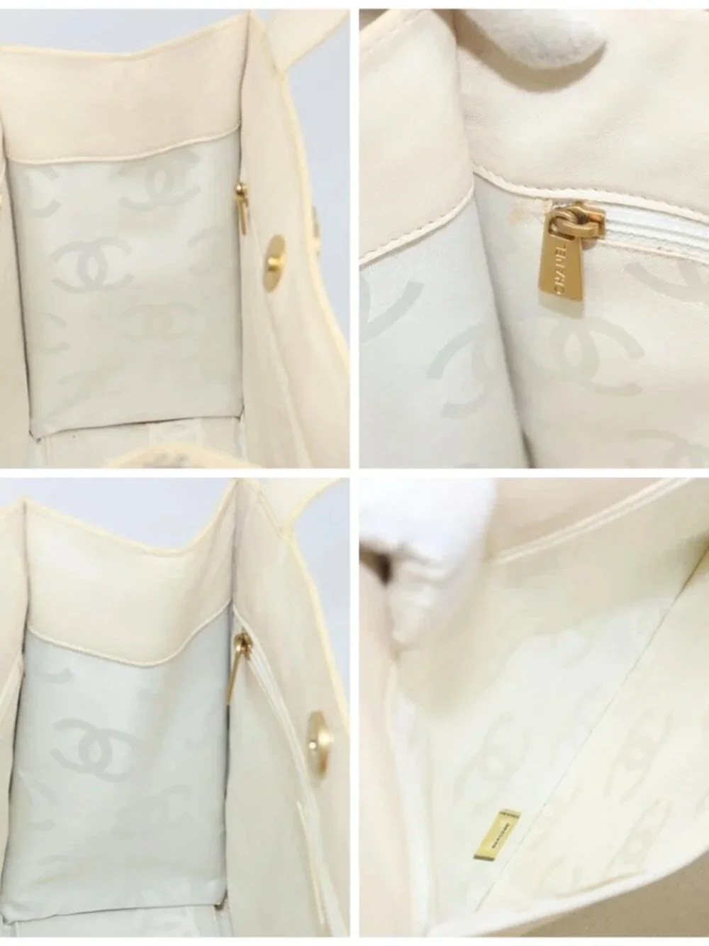 CHANEL Camelia Shoulder Bag Patent leather Ivory Gold CC Auth 161438